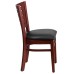 Slat Back Mahogany Wood Restaurant Chair - Black Vinyl Seat