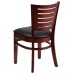 Slat Back Mahogany Wood Restaurant Chair - Black Vinyl Seat