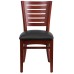 Slat Back Mahogany Wood Restaurant Chair - Black Vinyl Seat