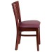 Slat Back Mahogany Wood Restaurant Chair - Burgundy Vinyl Seat