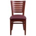 Slat Back Mahogany Wood Restaurant Chair - Burgundy Vinyl Seat