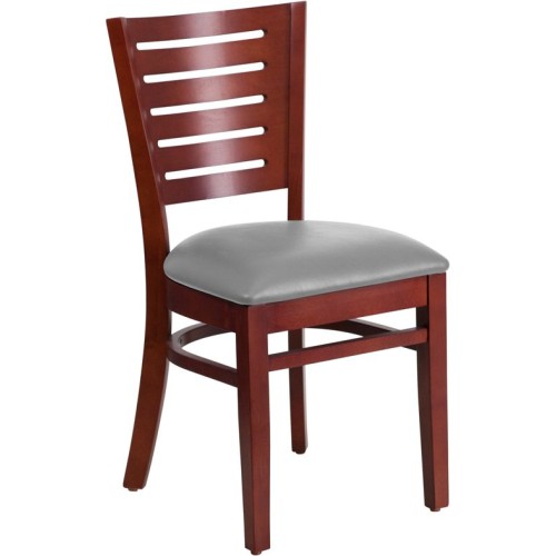 Slat Back Mahogany Wood Restaurant Chair - Custom Upholstered Seat