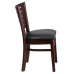 Slat Back Walnut Wood Restaurant Chair - Black Vinyl Seat