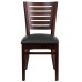 Slat Back Walnut Wood Restaurant Chair - Black Vinyl Seat