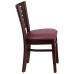 Slat Back Walnut Wood Restaurant Chair - Burgundy Vinyl Seat