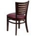 Slat Back Walnut Wood Restaurant Chair - Burgundy Vinyl Seat