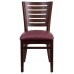 Slat Back Walnut Wood Restaurant Chair - Burgundy Vinyl Seat