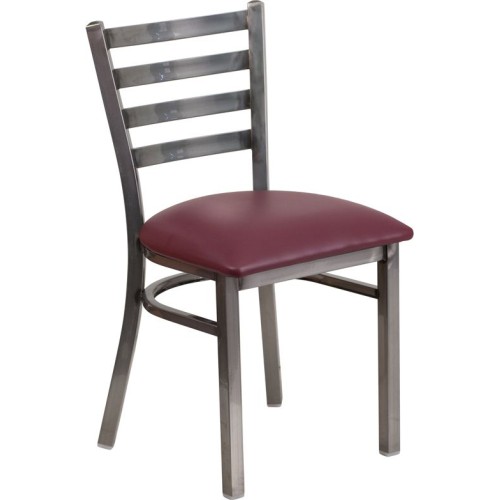 Back Metal Restaurant Chair - Burgundy Vinyl Seat