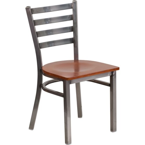 Metal Restaurant Chair - Cherry Wood Seat