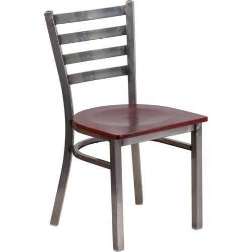 Back Metal Restaurant Chair - Mahogany Wood Seat