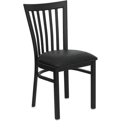 Black School House Back Metal Restaurant Chair - Black Vinyl Seat