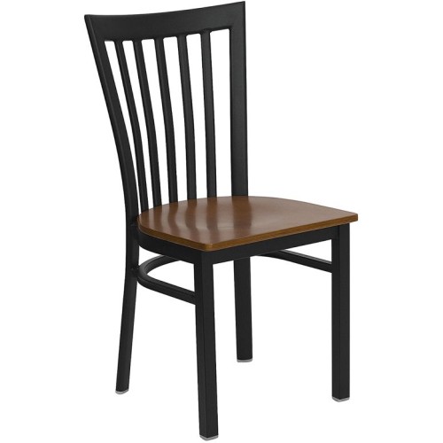 Black School House Back Metal Restaurant Chair - Cherry Wood Seat