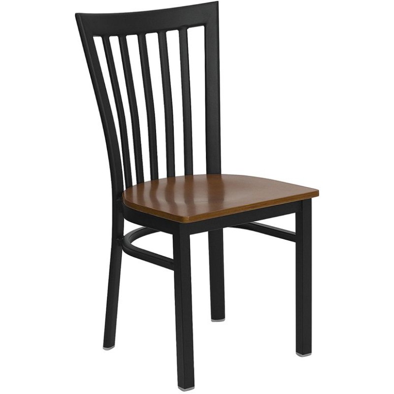 Black School House Back Metal Restaurant Chair - Cherry Wood Seat