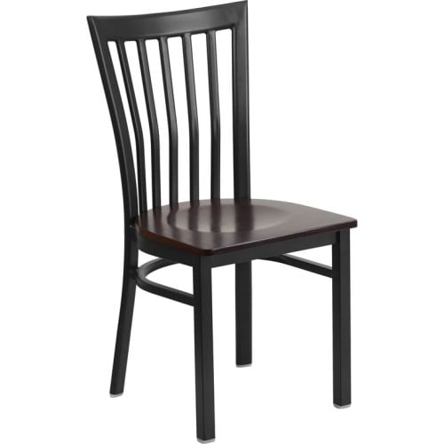 Black School House Back Metal Restaurant Chair - Walnut Wood Seat