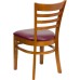 Ladder Back Cherry Wood Restaurant Chair - Burgundy Vinyl Seat