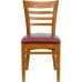 Ladder Back Cherry Wood Restaurant Chair - Burgundy Vinyl Seat