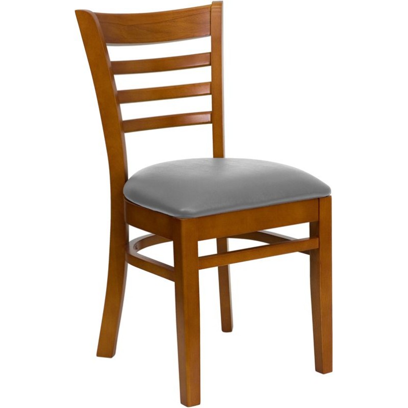 Ladder Back Cherry Wood Restaurant Chair - Custom Upholstered Seat