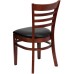 Ladder Back Mahogany Wood Restaurant Chair - Black Vinyl Seat