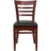 Ladder Back Mahogany Wood Restaurant Chair - Black Vinyl Seat