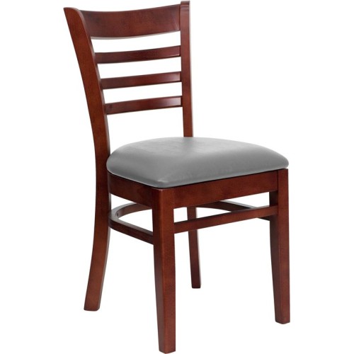 Ladder Back Mahogany Wood Restaurant Chair - Custom Upholstered Seat