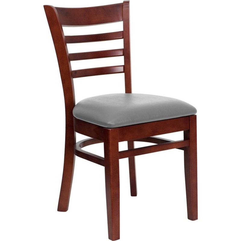 Ladder Back Mahogany Wood Restaurant Chair - Custom Upholstered Seat