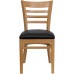 Ladder Back Natural Wood Restaurant Chair - Black Vinyl Seat