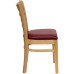 Ladder Back Natural Wood Restaurant Chair - Burgundy Vinyl Seat