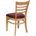 Ladder Back Natural Wood Restaurant Chair - Burgundy Vinyl Seat