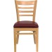 Ladder Back Natural Wood Restaurant Chair - Burgundy Vinyl Seat