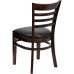 Ladder Back Walnut Wood Restaurant Chair - Black Vinyl Seat