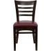 Ladder Back Walnut Wood Restaurant Chair - Burgundy Vinyl Seat