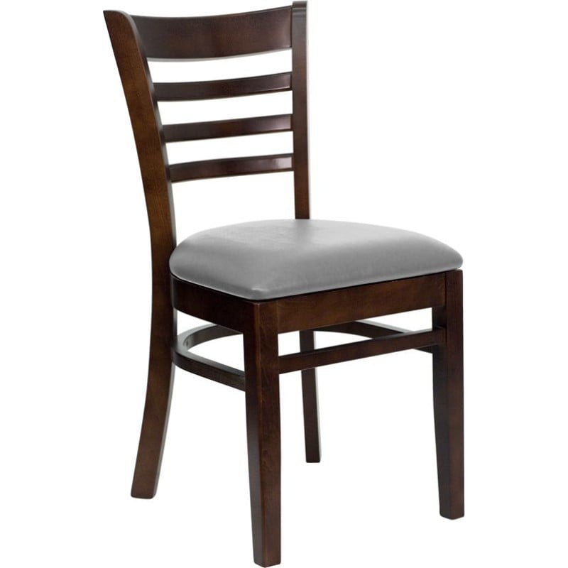 Ladder Back Walnut Wood Restaurant Chair - Custom Upholstered Seat