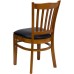 Vertical Slat Back Cherry Wood Restaurant Chair - Black Vinyl Seat