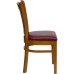 Vertical Slat Back Cherry Wood Restaurant Chair - Burgundy Vinyl Seat