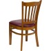 Vertical Slat Back Cherry Wood Restaurant Chair - Burgundy Vinyl Seat