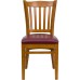 Vertical Slat Back Cherry Wood Restaurant Chair - Burgundy Vinyl Seat