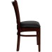 Vertical Slat Back Mahogany Wood Restaurant Chair - Black Vinyl Seat