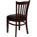 Vertical Slat Back Mahogany Wood Restaurant Chair - Black Vinyl Seat