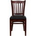 Vertical Slat Back Mahogany Wood Restaurant Chair - Black Vinyl Seat