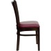 Vertical Slat Back Mahogany Wood Restaurant Chair - Burgundy Vinyl Seat