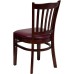 Vertical Slat Back Mahogany Wood Restaurant Chair - Burgundy Vinyl Seat