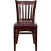 Vertical Slat Back Mahogany Wood Restaurant Chair - Burgundy Vinyl Seat