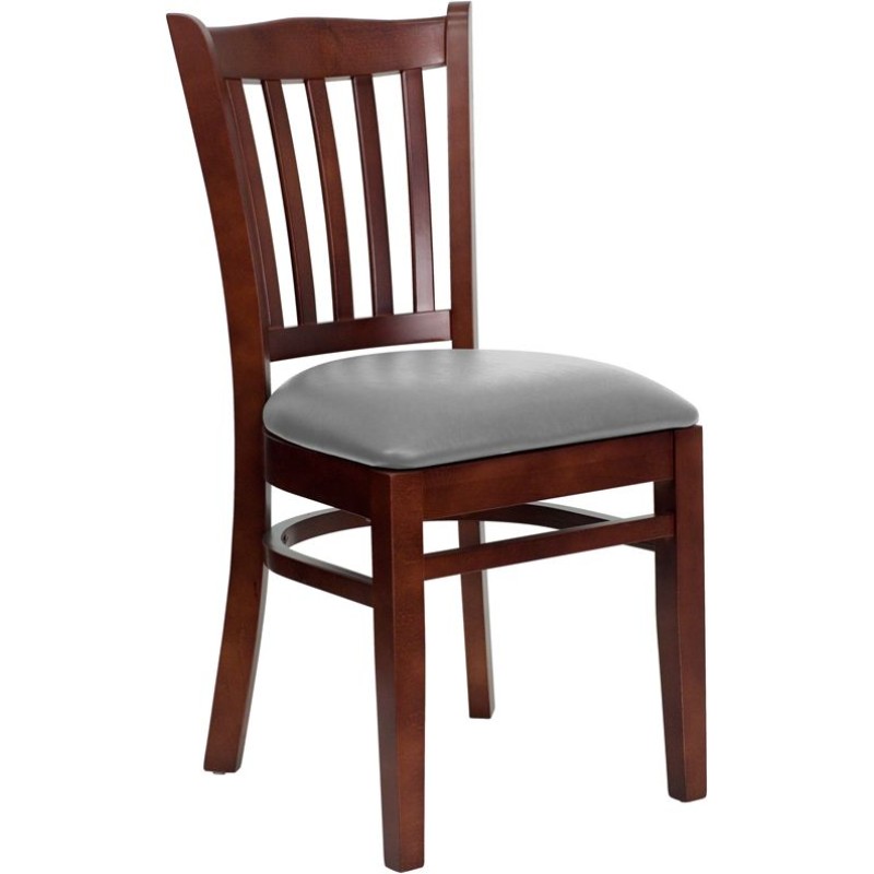 Vertical Slat Back Mahogany Wood Restaurant Chair - Custom Upholstered Seat