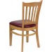 Vertical Slat Back Natural Wood Restaurant Chair - Burgundy Vinyl Seat