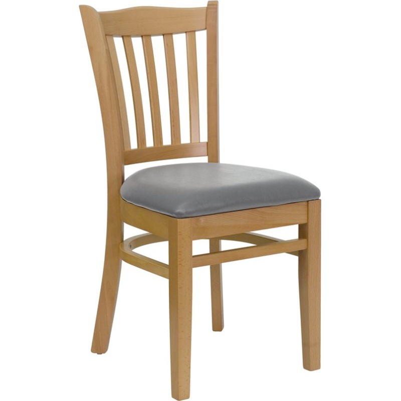 Vertical Slat Back Natural Wood Restaurant Chair - Custom Upholstered Seat