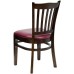 Vertical Slat Back Walnut Wood Restaurant Chair - Burgundy Vinyl Seat