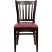 Vertical Slat Back Walnut Wood Restaurant Chair - Burgundy Vinyl Seat