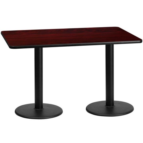 30'' x 60'' Rectangular Mahogany Laminate Table Top with 18'' Round Table Height Bases