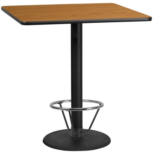 42'' Square Natural Laminate Table Top with 24'' Round Bar Height Table Base and Foot Ring