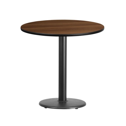 30'' Round Walnut Laminate Table Top with 18'' Round Table Height Base